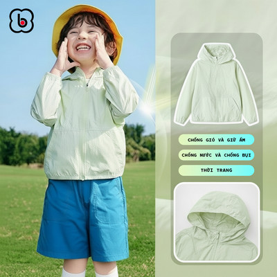 Áo gió chống nắng 2 lớp BabyloveGO, áo khoác thu đông có mũ cản gió, vải dù chống nước cho bé trai bé gái KG02