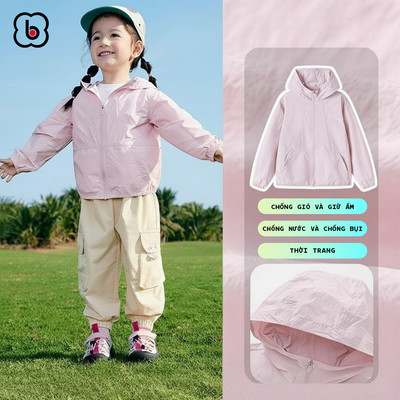Áo khoác cho bé gái BabyloveGO, áo khoác gió có mũ 2 lớp vải dù chống nước giữ ấm, tránh nắng gió cho bé 1-10 tuổi