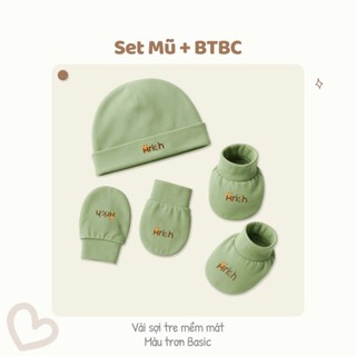 Set mũ, bao tay, bao chân sơ sinh ,  màu trơn Arich , petit vải sợi tre co giãn , mềm, mịn, thấm hút mồ hôi