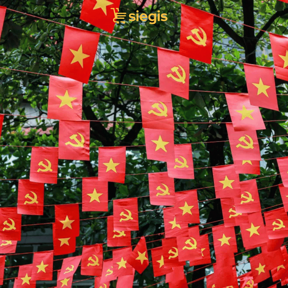 Combo 3 Dây 30m Cờ Tổ Quốc, Cờ Đảng Treo Trang Trí Tết Lễ Hội Gồm 60 Cờ In 2 mặt