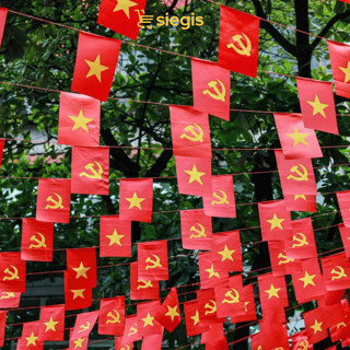 Combo 3 Dây 30m Cờ Tổ Quốc, Cờ Đảng Treo Trang Trí Tết Lễ Hội Gồm 60 Cờ In 2 mặt