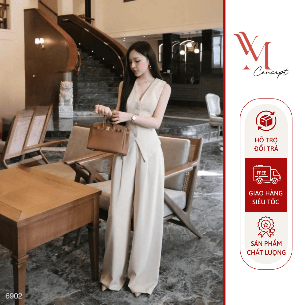 YM Concept Set Gile Vạt Xéo + Quần Suông Ống Rộng Chất Bố Ruby Form Chuẩn Dáng Đẹp D0936