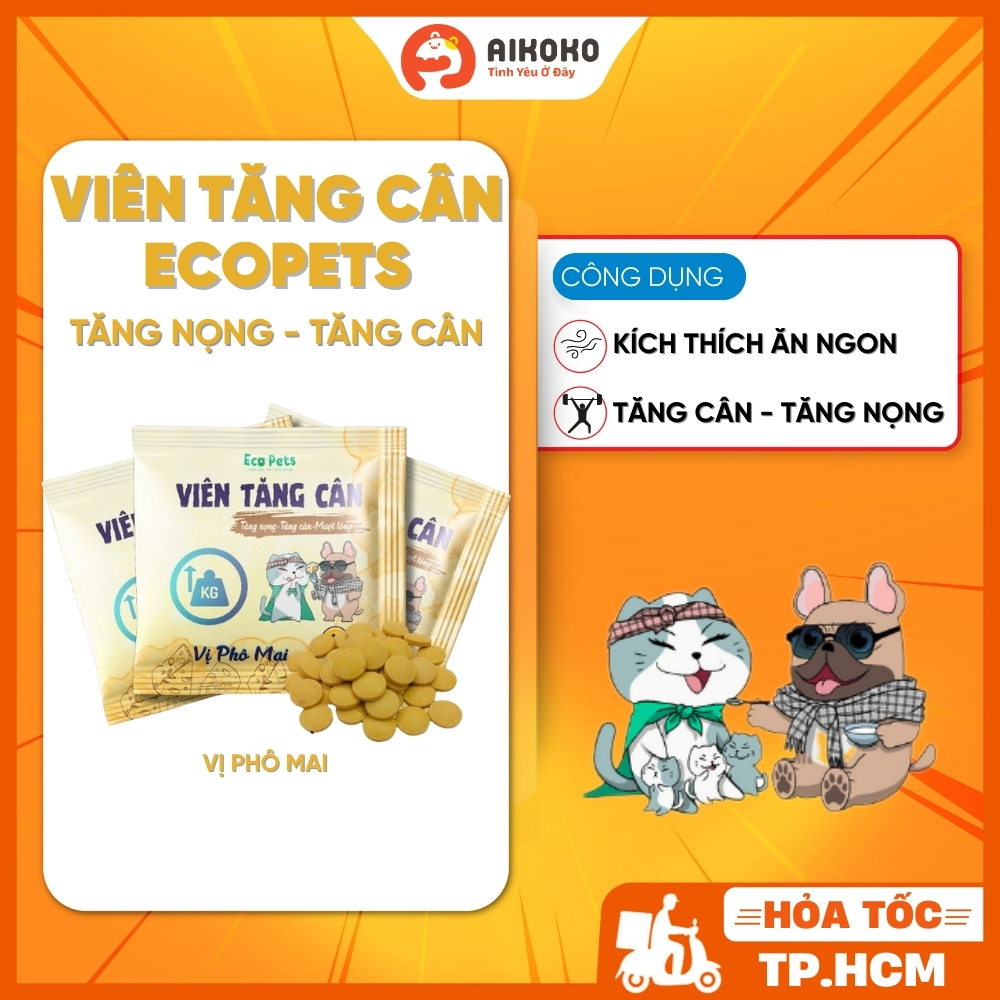 Viên Phô Mai Tăng Cân Ecopets Cho Chó Mèo - Bổ Sung Dinh Dưỡng Giúp Tăng Nọng, Mượt Lông - Aikoko