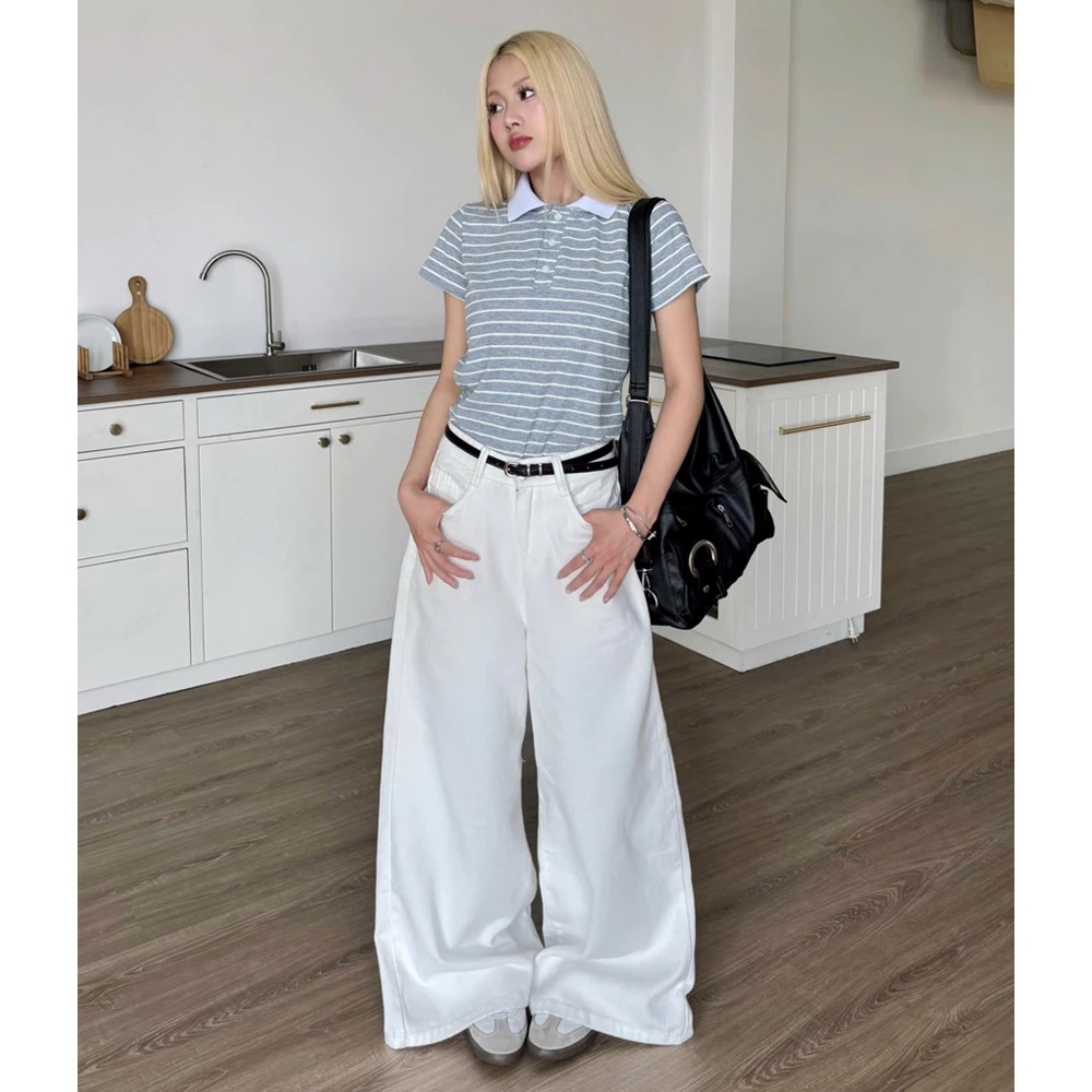 Quần Jeans Bò Nữ Ống Suông Siêu Rộng Cạp Thấp Trơn Màu Chất Vải Mềm Ống Rộng 35-37cm Phong Cách Hàn Quốc | BigBuy360 - bigbuy360.vn