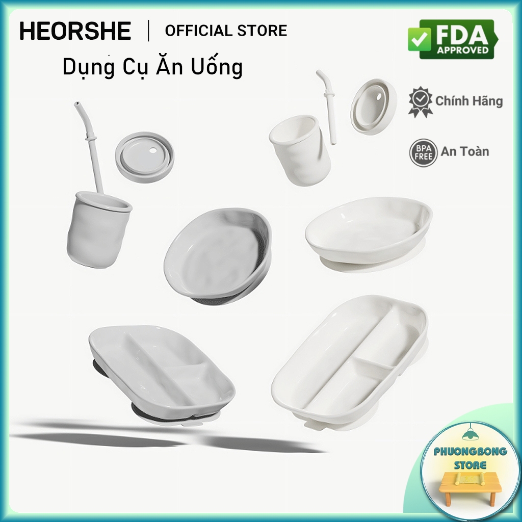 Bộ Dụng Cụ Ăn Uống Đa Năng Ripple HEORSHE Cao Cấp - Bát Đũa Ăn Cơm Cho Bé Heorshe Đế hút Chân Không