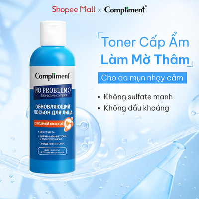 Toner Compliment Succinic Acid Cấp Ẩm, Khô Cồi Mụn, Đều Màu Mờ Thâm Cho Cho Da Mụn Nhạy Cảm 200ml