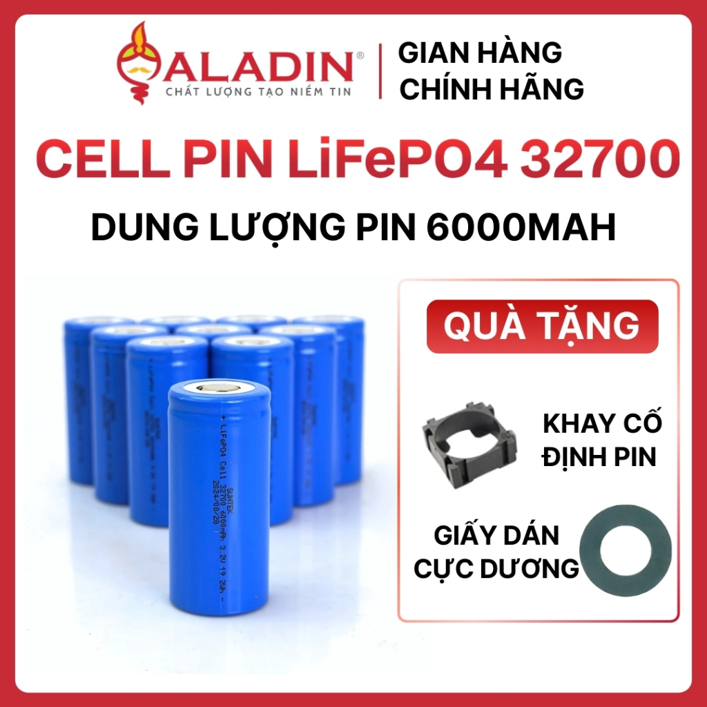 Cell pin LiFePO4 32700 3.2V dung lượng 6000mAh, dòng xả 3C chu kỳ 1200 lần 32x70mm, pin 32700