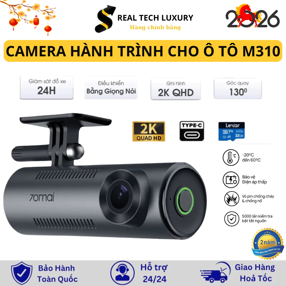 Camera Hành Trình 70mai Dash Cam M310, Bản Quốc Tế, Phát Hiện Va Chạm, Giám Sát Đỗ Xe 24h, Kết Nối W