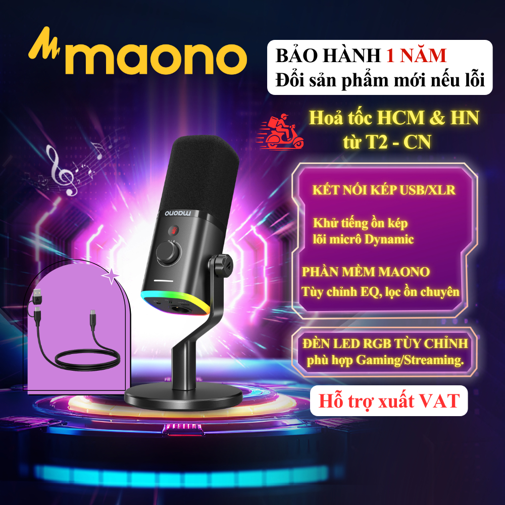[Chính Hãng, BH 1 năm] Mic PD100X Micro MAONO RGB Dynamic USB/XLR Chính Hãng – Mic Livestream, Podca