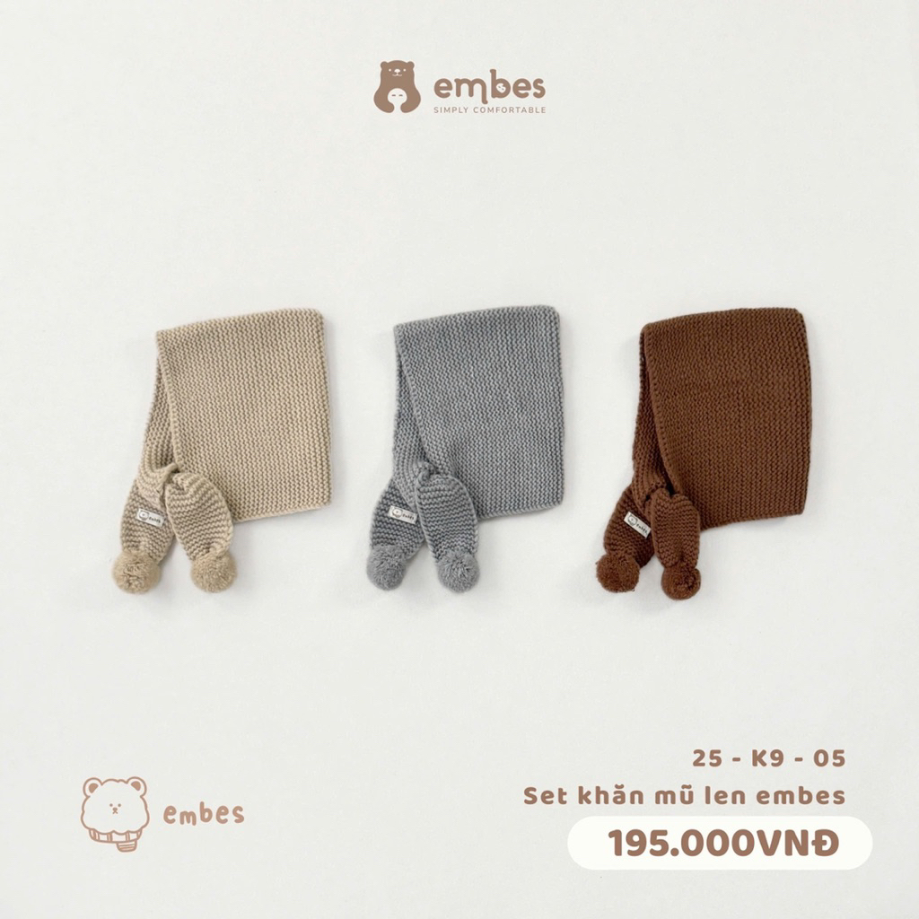 Set khăn mũ len Embes 25-K9-05 cho bé trai bé gái BEO.Kids