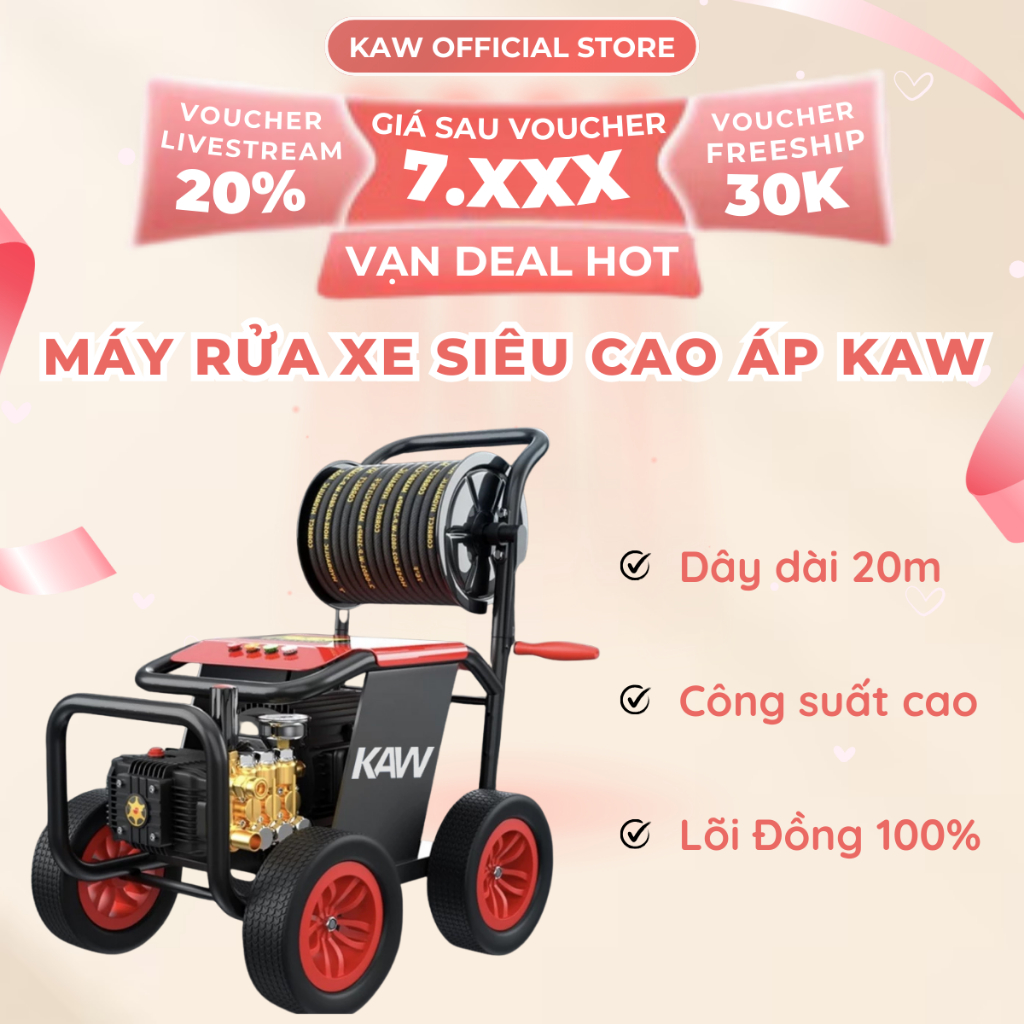 Máy Rửa Xe Cao Áp KAW 5000W, Máy Xịt Rửa Xe Cao Áp Công Suất Lớn, Rửa Ô Tô, Xe Tải, Motor Siêu Bền