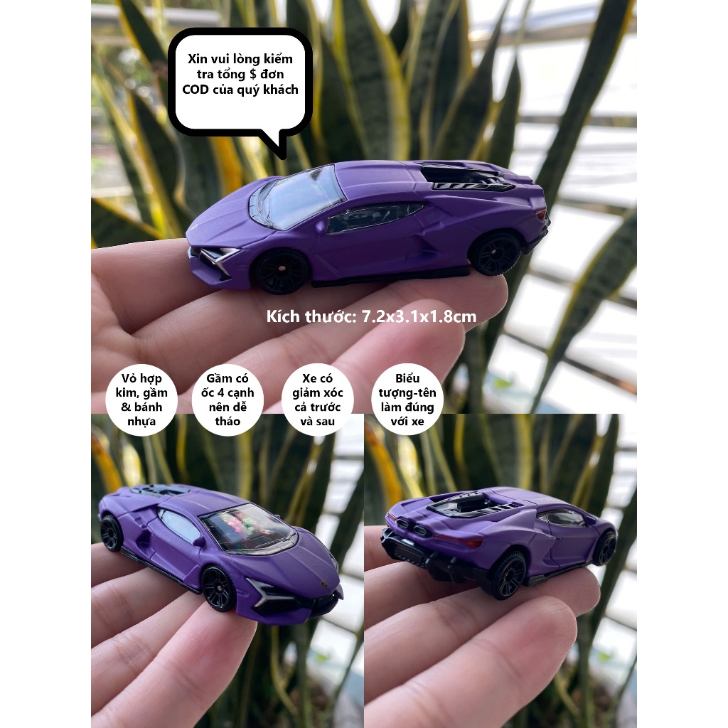 Mô hình xe 1:64 Lamborghini Revuleto vỏ hợp kim, gầm & bánh xe nhựa từ CCA chiều dài 7.2cm