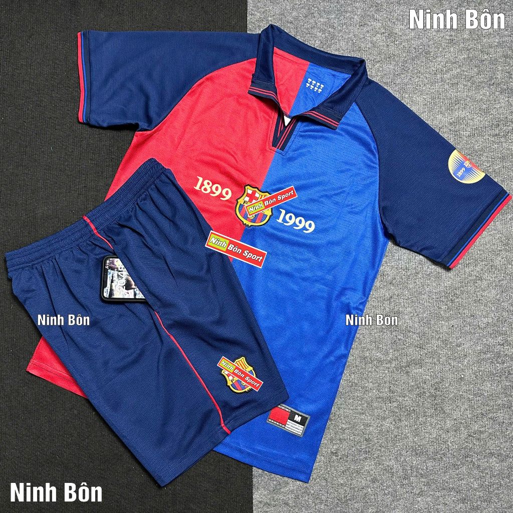 Bộ Quần Áo Bóng Đá CLB Barcelona 1999, Quần Có Túi - Vải Poliester Thái Cao Cấp
