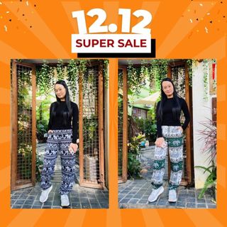  H2A Shop - Quần lanh thổ cẩm bo gấu mặc ở nhà nam nữ lanh thái ống bo phom to 40 - 80kg nhiều màu 