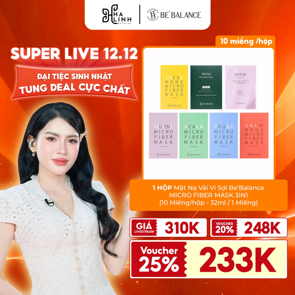   VÕ HÀ LINH X BE'BALANCE  Mặt Nạ Vải Vi Sợi Be'Balance MICRO FIBER MASK 3in1 - 10 Miếng Hộp - 32ml   1 Miếng 