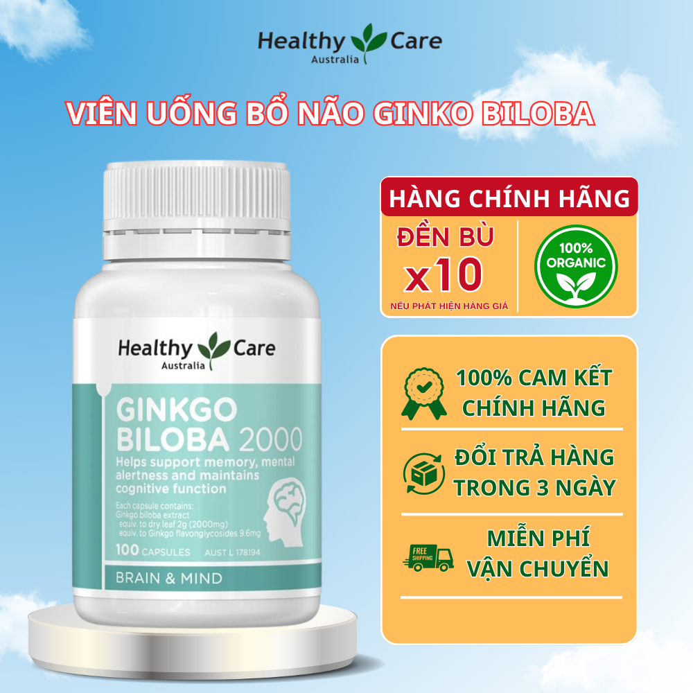 Viên uống bổ não Healthy Care Ginkgo Biloba 100 viên