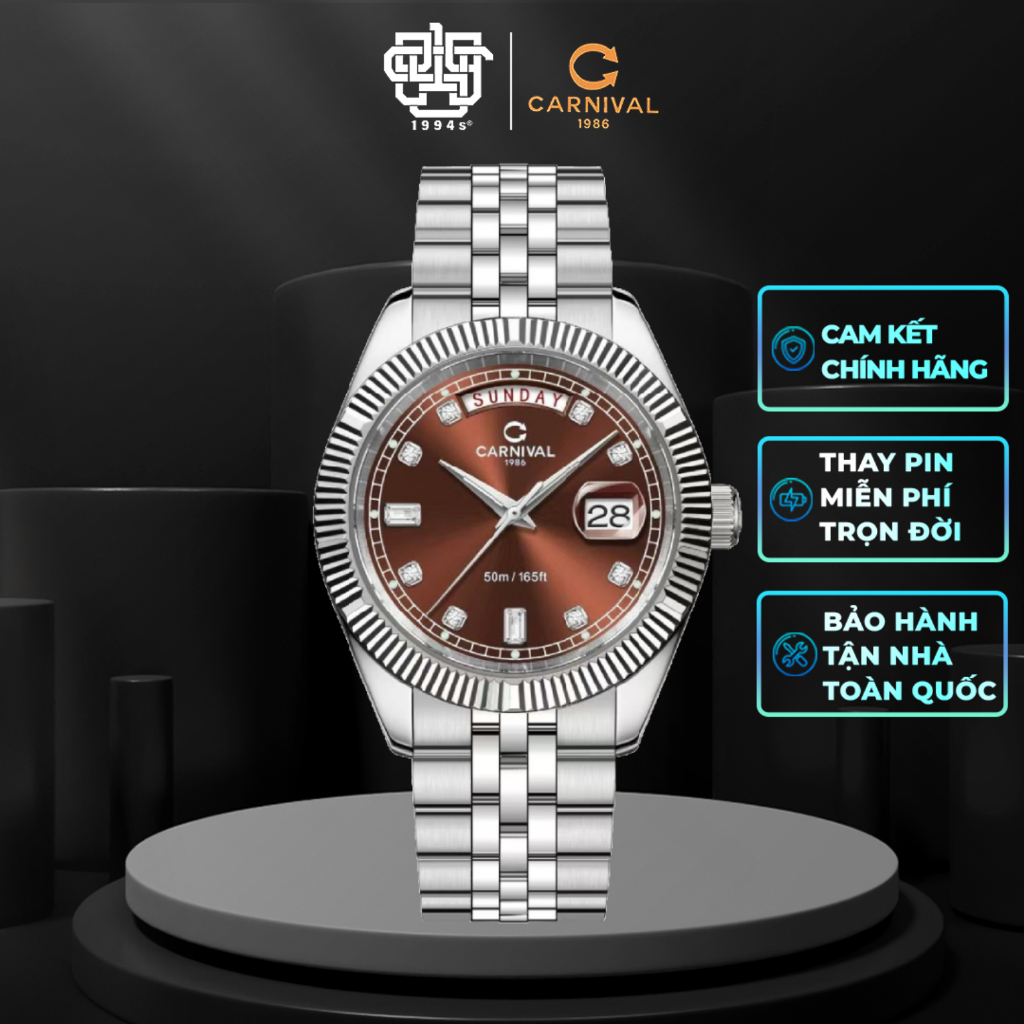 Đồng Hồ Nam CARNIVAL 8190G-VT-N Quartz Thanh Lịch Hàng Chính Hãng