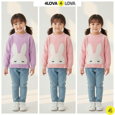 Áo len dài tay 4LOVA giữ nhiệt họa tiết độc đáo cho bé gái từ 1 đến 6 tuổi QT dây buộc tóc
