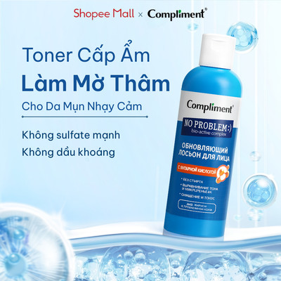 Toner Compliment Succinic Acid Cấp Ẩm, Khô Cồi Mụn, Đều Màu Mờ Thâm Cho Cho Da Mụn Nhạy Cảm 200ml