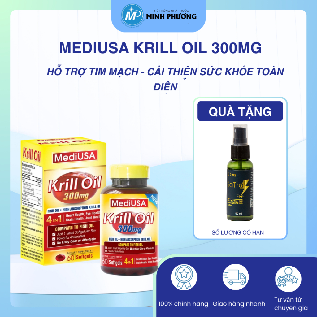 ✅ [CHÍNH HÃNG] MediUSA KRILL OIL 300MG DẦU NHUYỄN THỂ TỐT CHO NÃO BỘ, MẮT VÀ TIM H/60 VIÊN