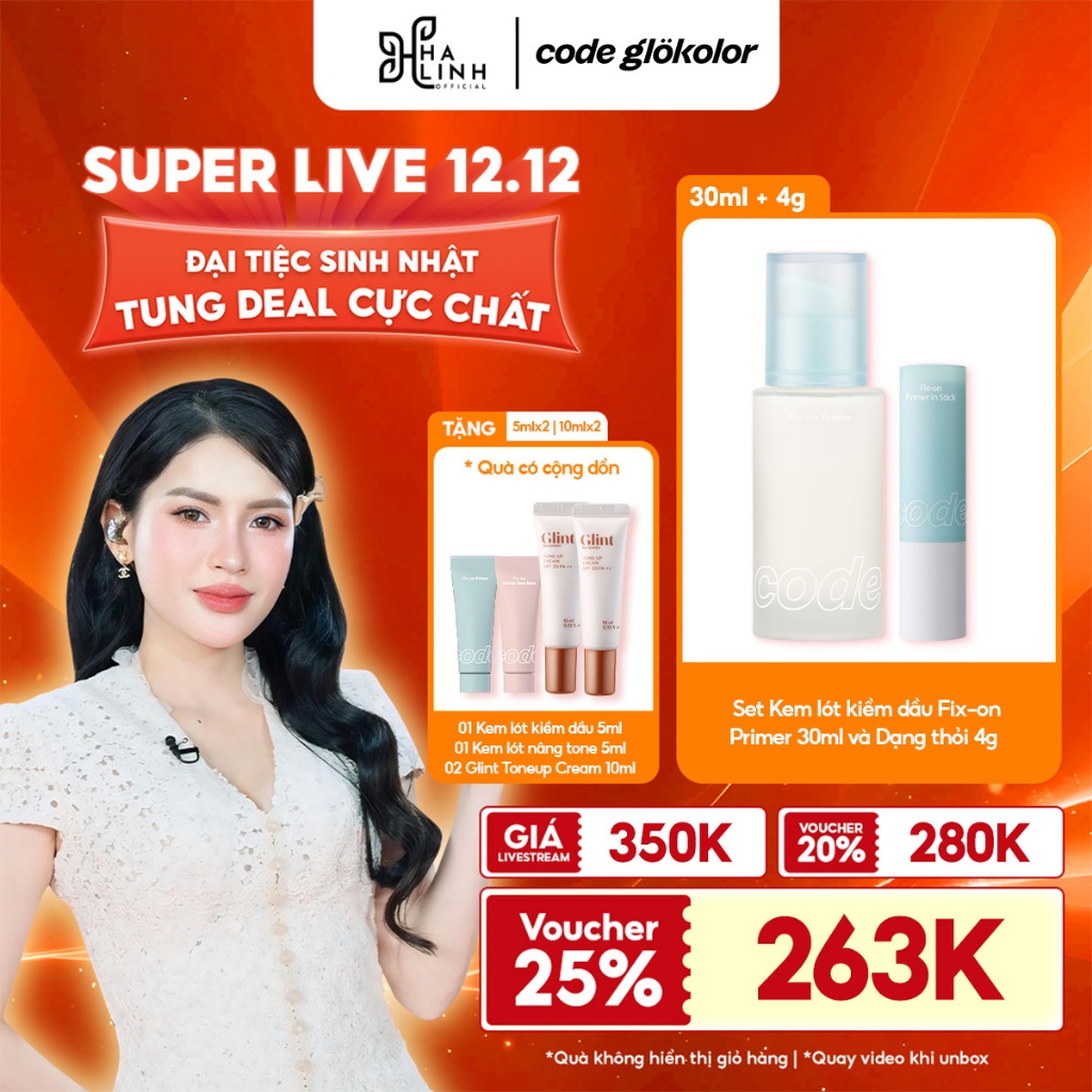   VHL x LG Makeup VN  Set Kem lót kiềm dầu Code Glokolor Fix-on Primer 30ml và Dạng thỏi 4g GWP 2x5ml và 2x10ml kem lót 