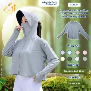 Áo chống nắng nữ croptop chống tia cực tím UPF 50+ chống tia UV chất lụa nhẹ mát lạnh rộng freesize 70kg form ngắn