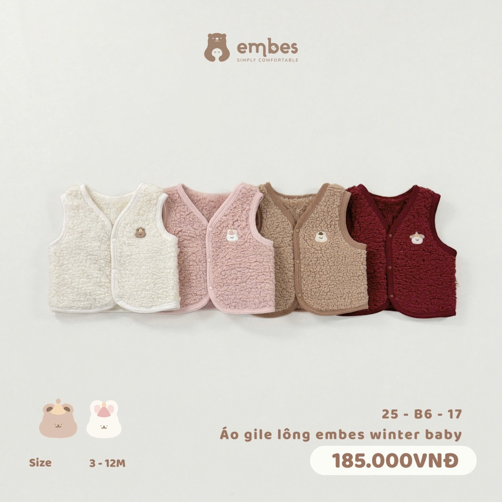 Áo gile lông Embes Winter Baby 25-B6-17 cho bé trai bé gái. Áo khoác gile lông dày ấm cho bé BEO.Kid