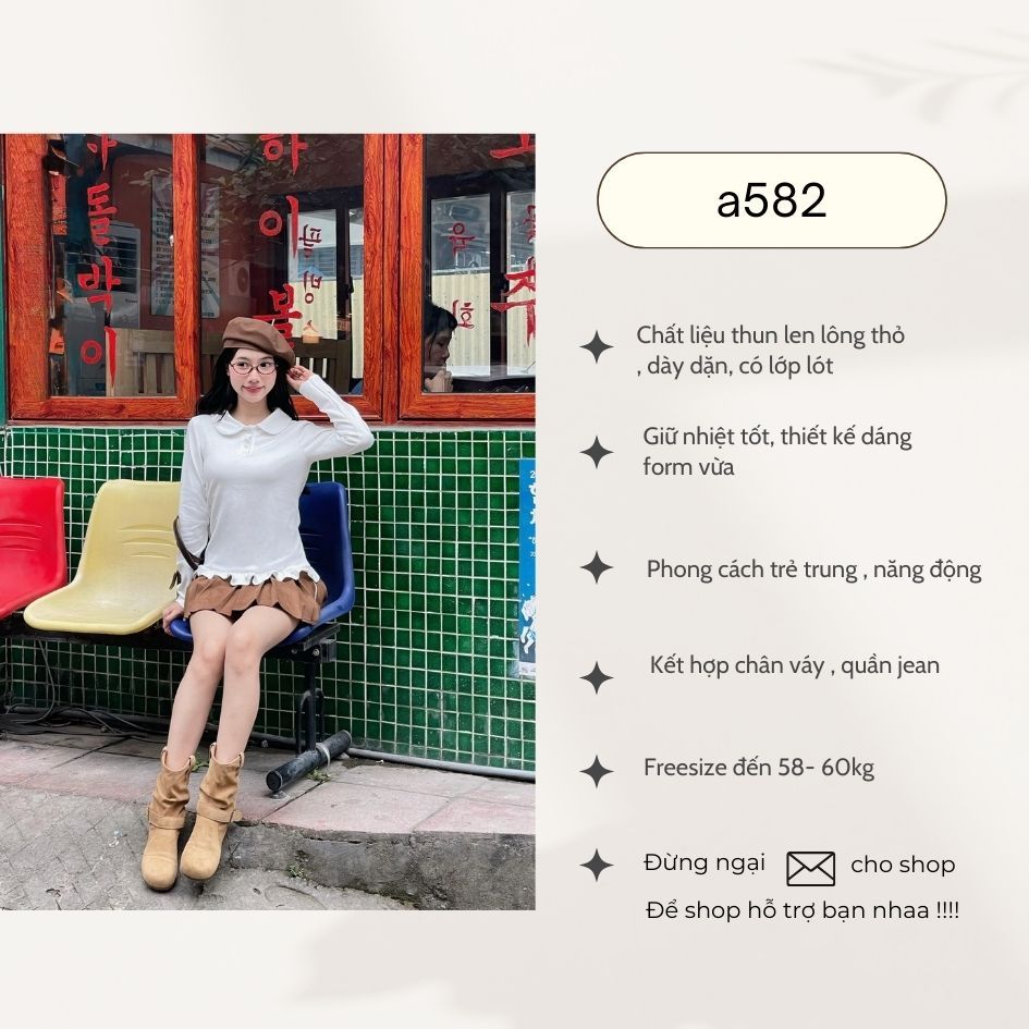 Áo Thun Len Lông Thỏ Giữ Nhiệt Cổ Sen Tay Dài Phối Bèo Gấu Xinh Xắn Trẻ Trung - 29feb.closet- A582 | BigBuy360 - bigbuy360.vn