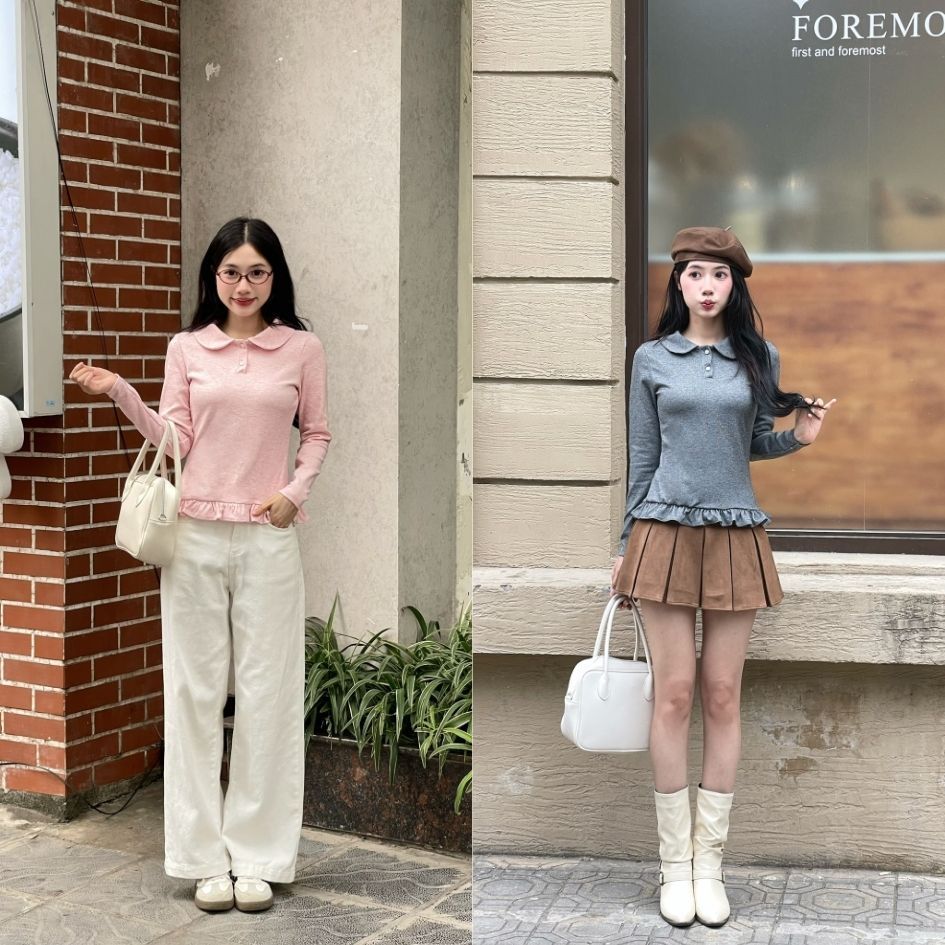 Áo Thun Len Lông Thỏ Giữ Nhiệt Cổ Sen Tay Dài Phối Bèo Gấu Xinh Xắn Trẻ Trung - 29feb.closet- A582 | BigBuy360 - bigbuy360.vn