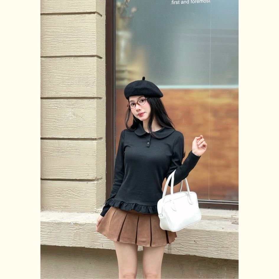 Áo Thun Len Lông Thỏ Giữ Nhiệt Cổ Sen Tay Dài Phối Bèo Gấu Xinh Xắn Trẻ Trung - 29feb.closet- A582 | BigBuy360 - bigbuy360.vn