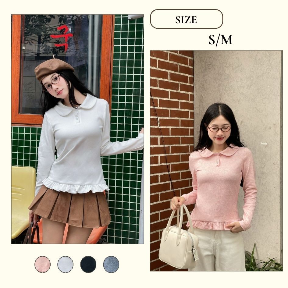 Áo Thun Len Lông Thỏ Giữ Nhiệt Cổ Sen Tay Dài Phối Bèo Gấu Xinh Xắn Trẻ Trung - 29feb.closet- A582 | BigBuy360 - bigbuy360.vn