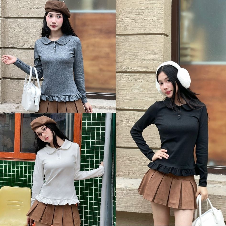 Áo Thun Len Lông Thỏ Giữ Nhiệt Cổ Sen Tay Dài Phối Bèo Gấu Xinh Xắn Trẻ Trung - 29feb.closet- A582 | BigBuy360 - bigbuy360.vn