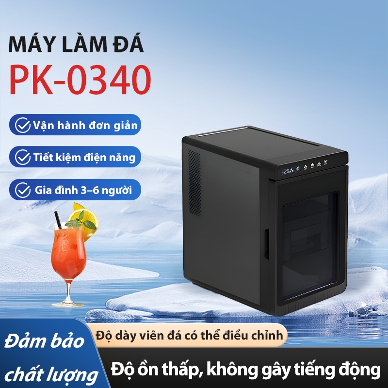 Máy làm đá PK-0340 - Đá vuông 40x40x40mm - Đá lớn lâu tan - Bảo trì trọn đời - PEMIC