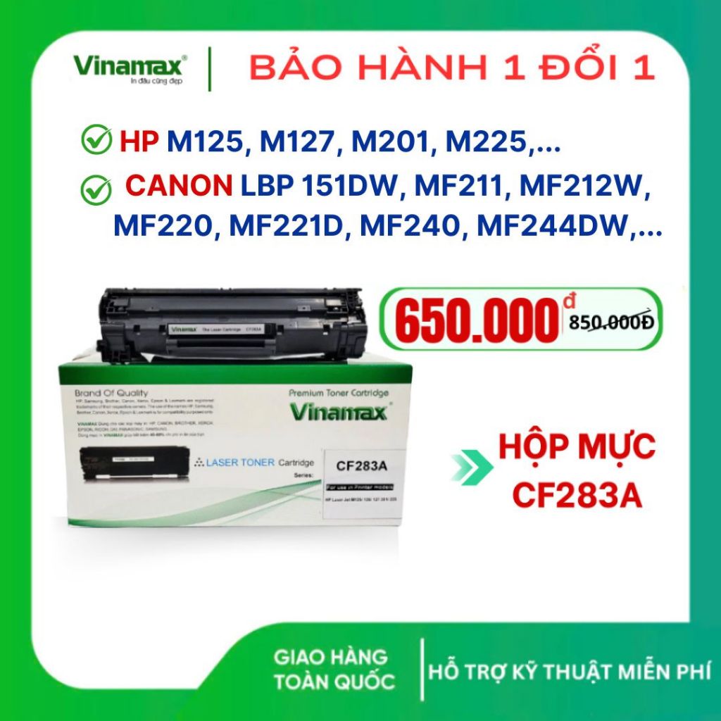 Hộp mực máy in  HP M125, M127, M201, M225, Canon 241d/ 241dw/ 221D/ 151DW,... (mã CF283A/337), VINAM