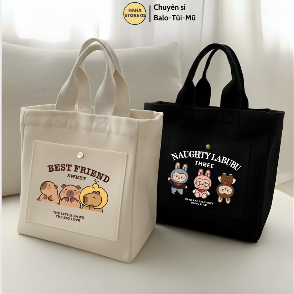 Túi đa năng mini 12 cung Hoàng Đạo,túi vải đựng mỹ phẩm canvas đựng cơm ăn trưa sức chứa lớn phong cách Nhật Bản