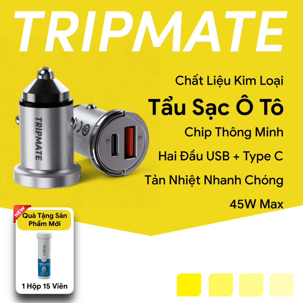 Tẩu sạc nhanh 45W TRIPMATE, hỗ trợ sạc nhanh tối đa 45W(24V), công suất chuẩn, tản nhiệt tốt