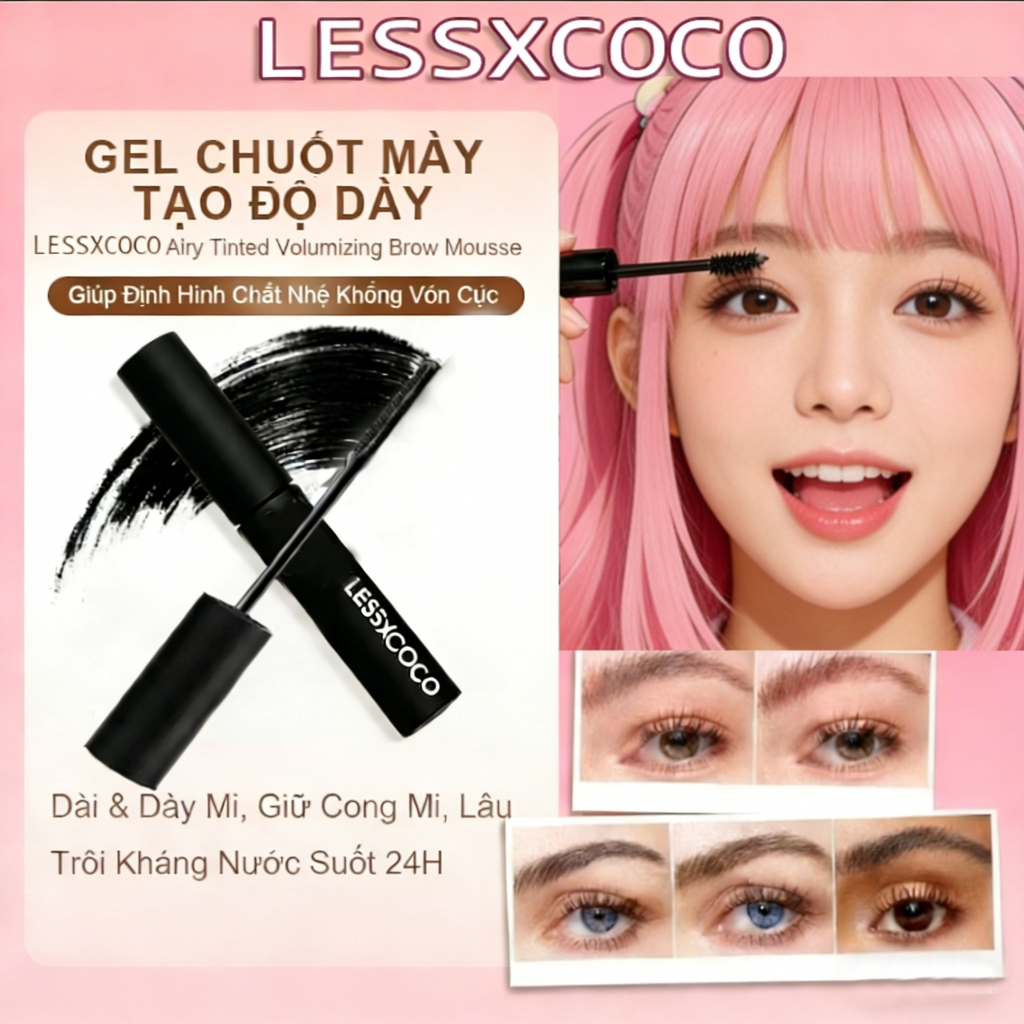 LESSXCOCO chống thấm nước mascara trang điểm chuốt mi makeup mascara lông mày kẻ lông