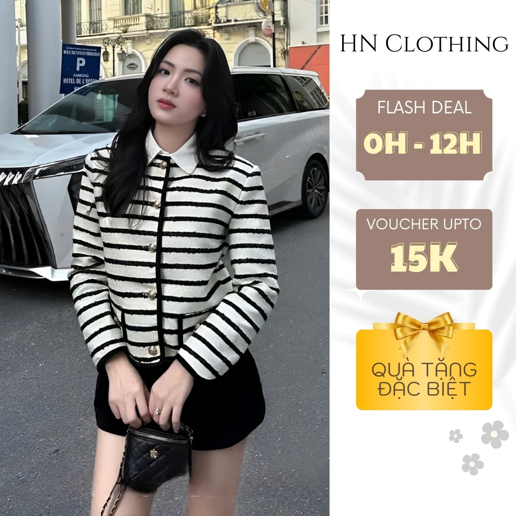 Set khoác dạ kẻ sọc cao cấp phối quần short form chuẩn tôn dáng hot trend thu đông HN Clothing S139