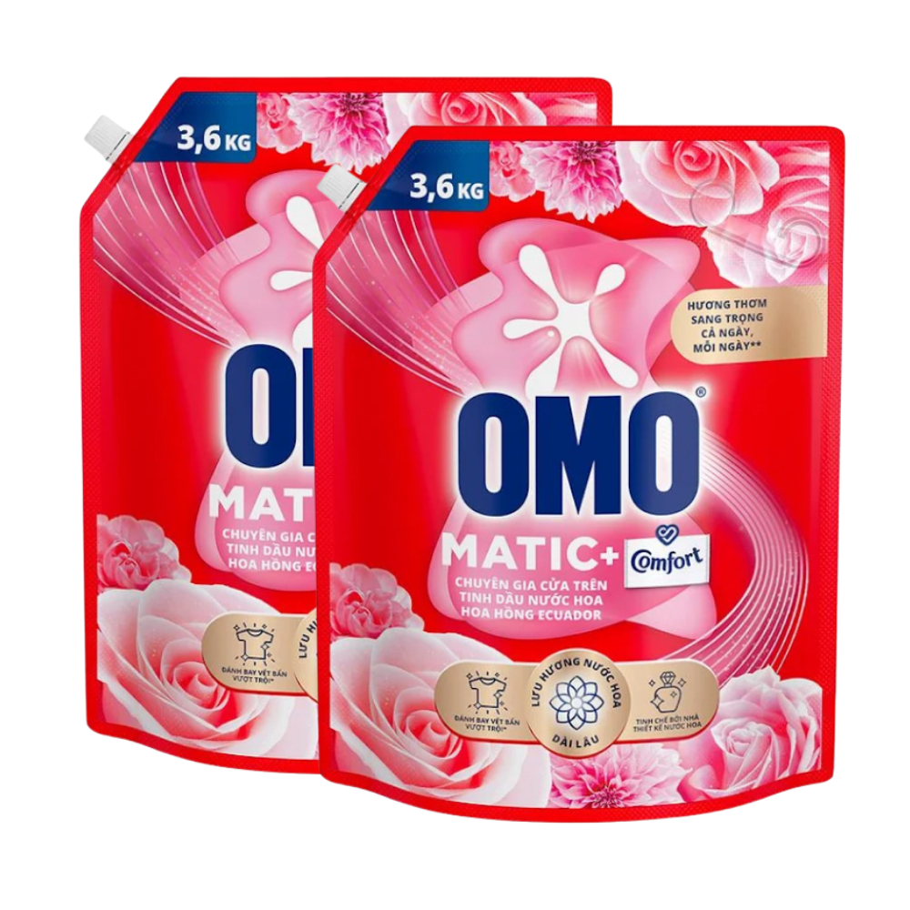 Combo 2 Túi Nước Giặt Omo Matic Cho Máy Giặt Cửa Trên Hương Hoa Hồng Ecuador 3.6KG