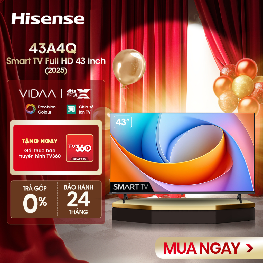 Smart Tivi Hisense 43 inch FHD 43A4Q, Giao hàng toàn quốc, Bảo hành 2 năm