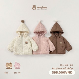  Áo Khoác Bé Embes Áo Khoác Phao Lót Lông Có Mũ Chất Dày Dặn Cho Bé Mặc Thu Đông Size Từ 8kg-18kg 