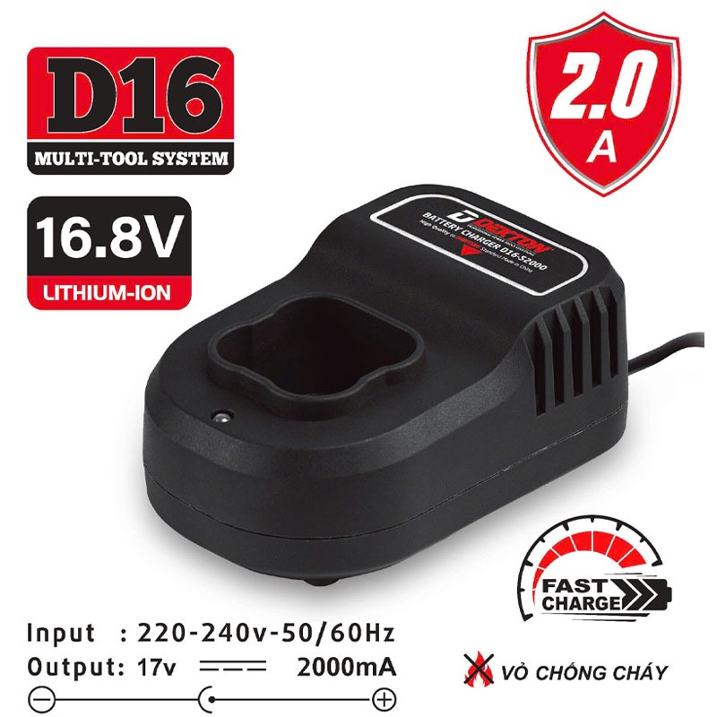 Sạc đế 16.8V cho pin trụ hệ D16 Dekton D16-S2000 ( Sạc màu Đen)