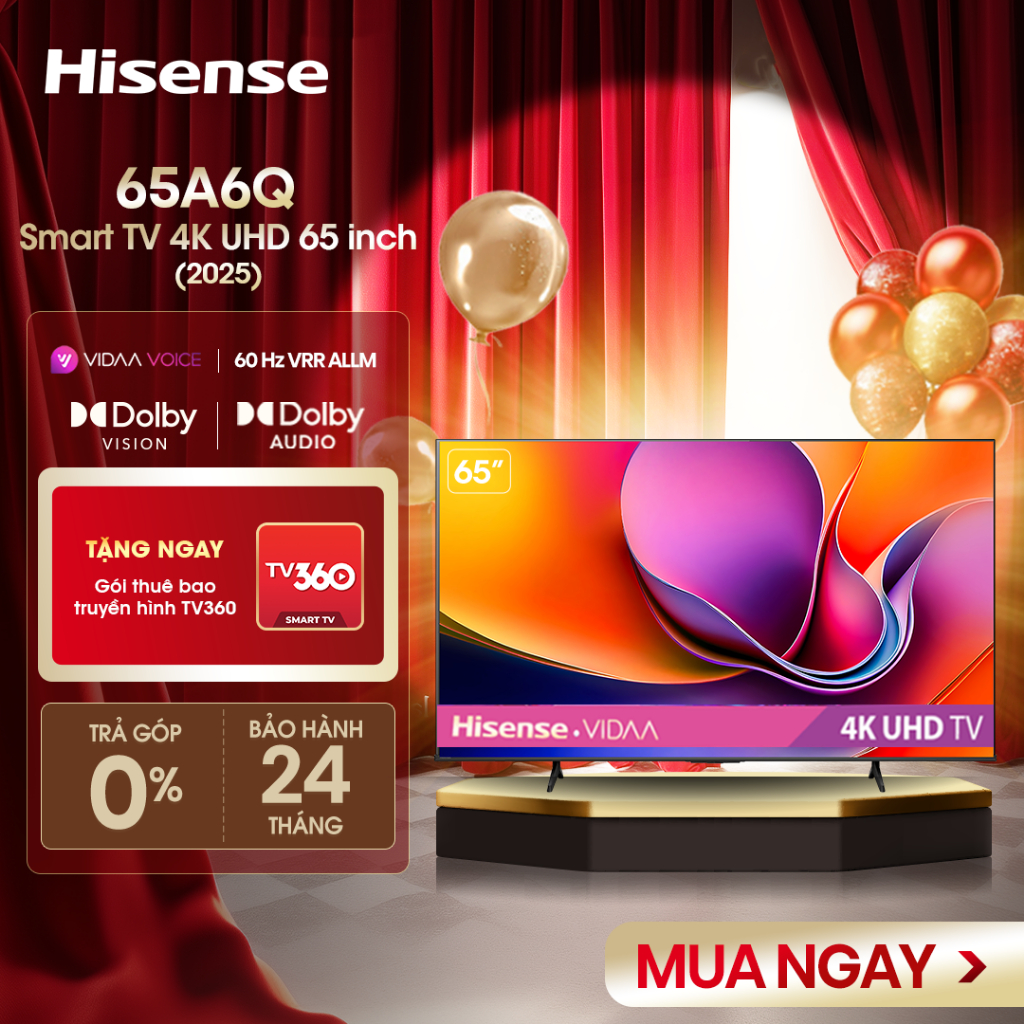 Smart Tivi Hisense 4K UHD 65 inch 65A6Q, Giao lắp toàn quốc, Bảo hành 2 năm