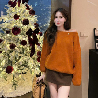  Áo len trơn dài tay trễ vai tag tròn basic_T17 