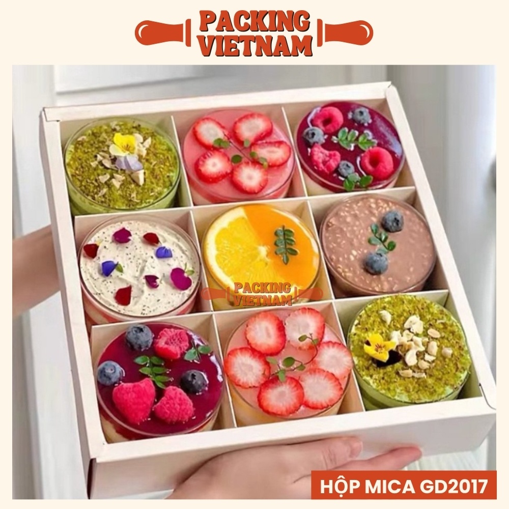 Hộp tròn GD2017 kèm nắp đựng bánh mousse - Hộp tròn GD2017 đựng bánh panda cotta, tiramisu