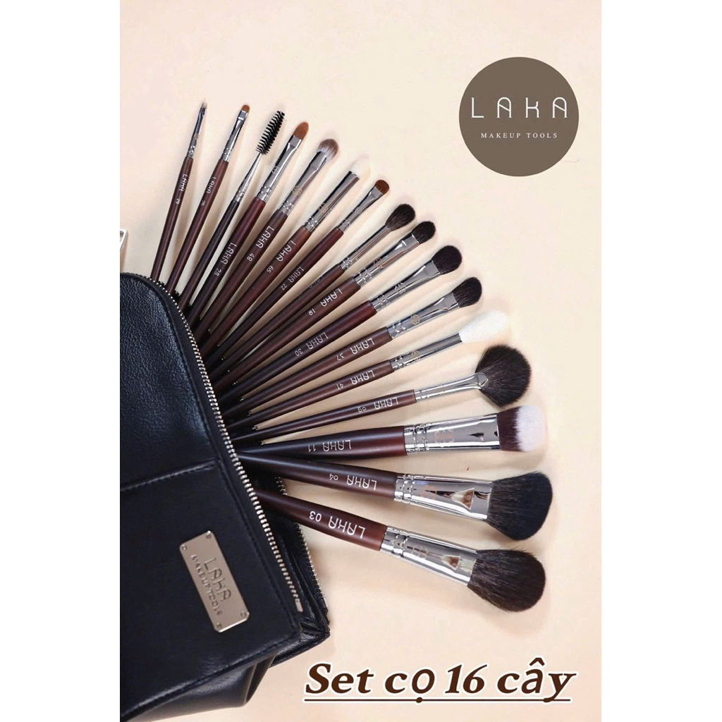 ( TẶNG MÚT LAKA)Bộ cọ trang điểm Laka 16 cây cao cấp mềm mịn bám phấm