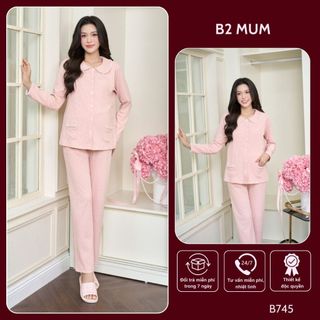  Bộ bầu mặc nhà cho con ti tiện lợi vải len tăm cao cấp mềm mượt cổ sen - B745 B2MUM 