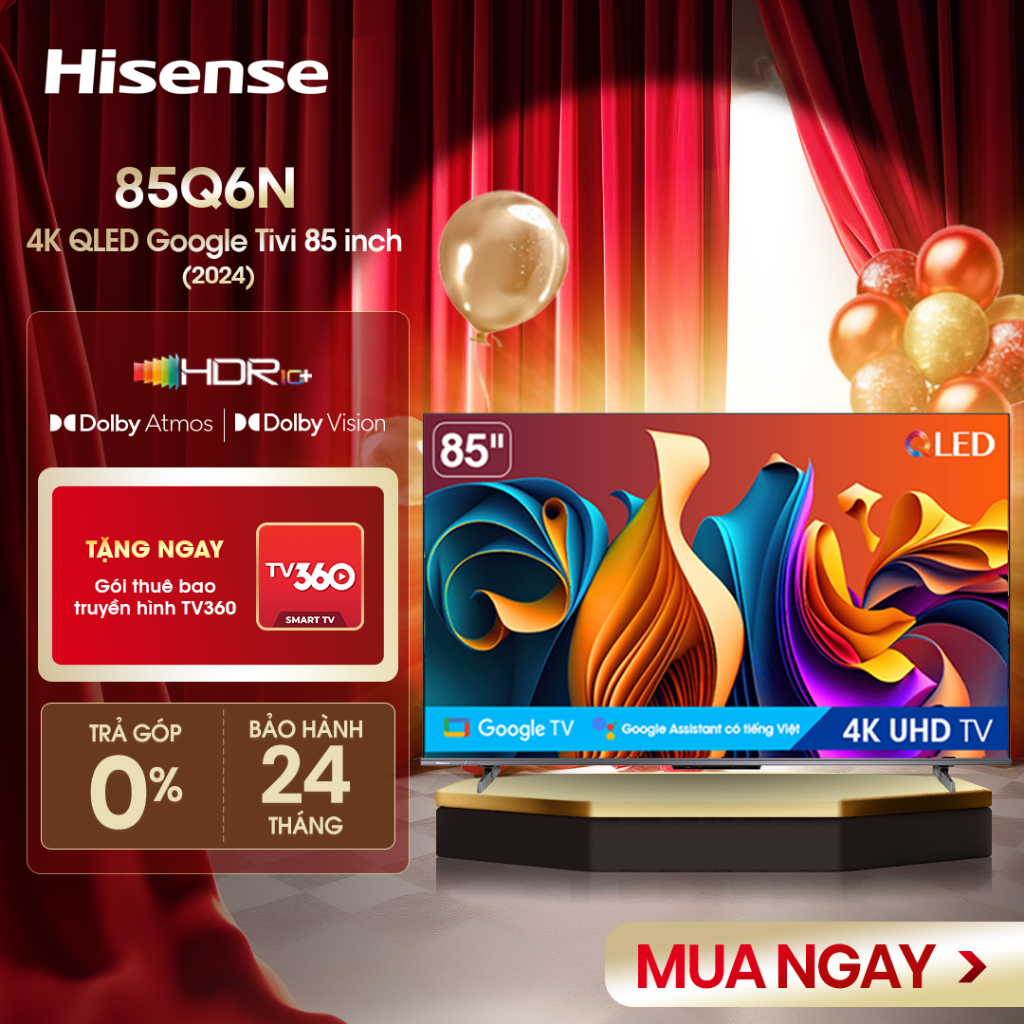 |[Miễn phí vận chuyển| Google Tivi Hisense QLED 4K UHD 85 Inch 85Q6N, Lắp Đặt Toàn Quốc