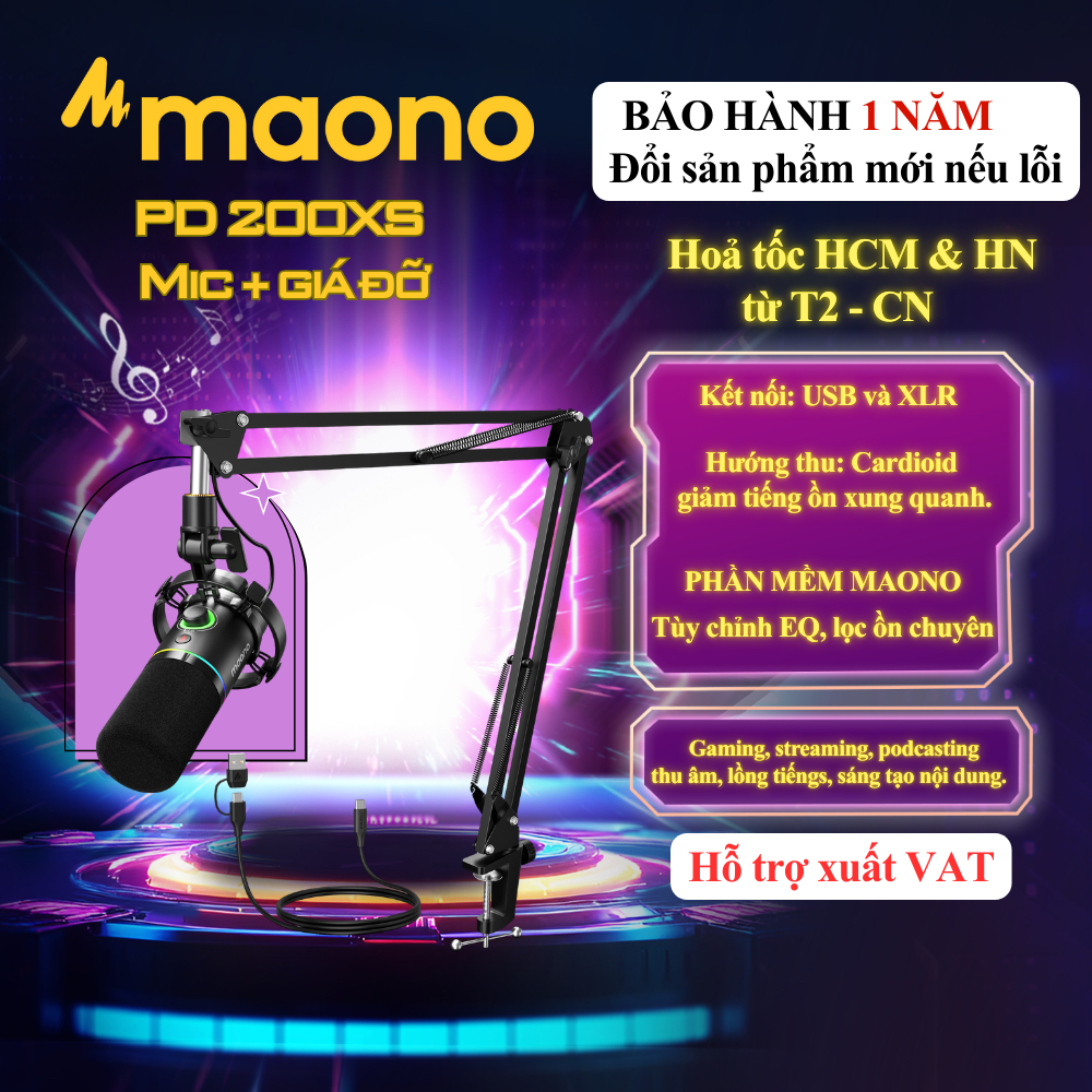 [Chính hãng - BH 1 năm] MAONO MIC RGB PD200XS Bộ Micro Dyamic Cardioid chuyên nghiệp dành cho thu âm