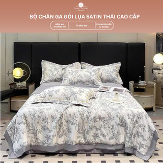   JANGHOME  Bộ Chăn Ga Gối Lụa Satin Thái Cao Cấp 5 Món – Đủ Size 1m6 1m8 x 2m Tặng Kèm 1 Vỏ Gối Ôm 